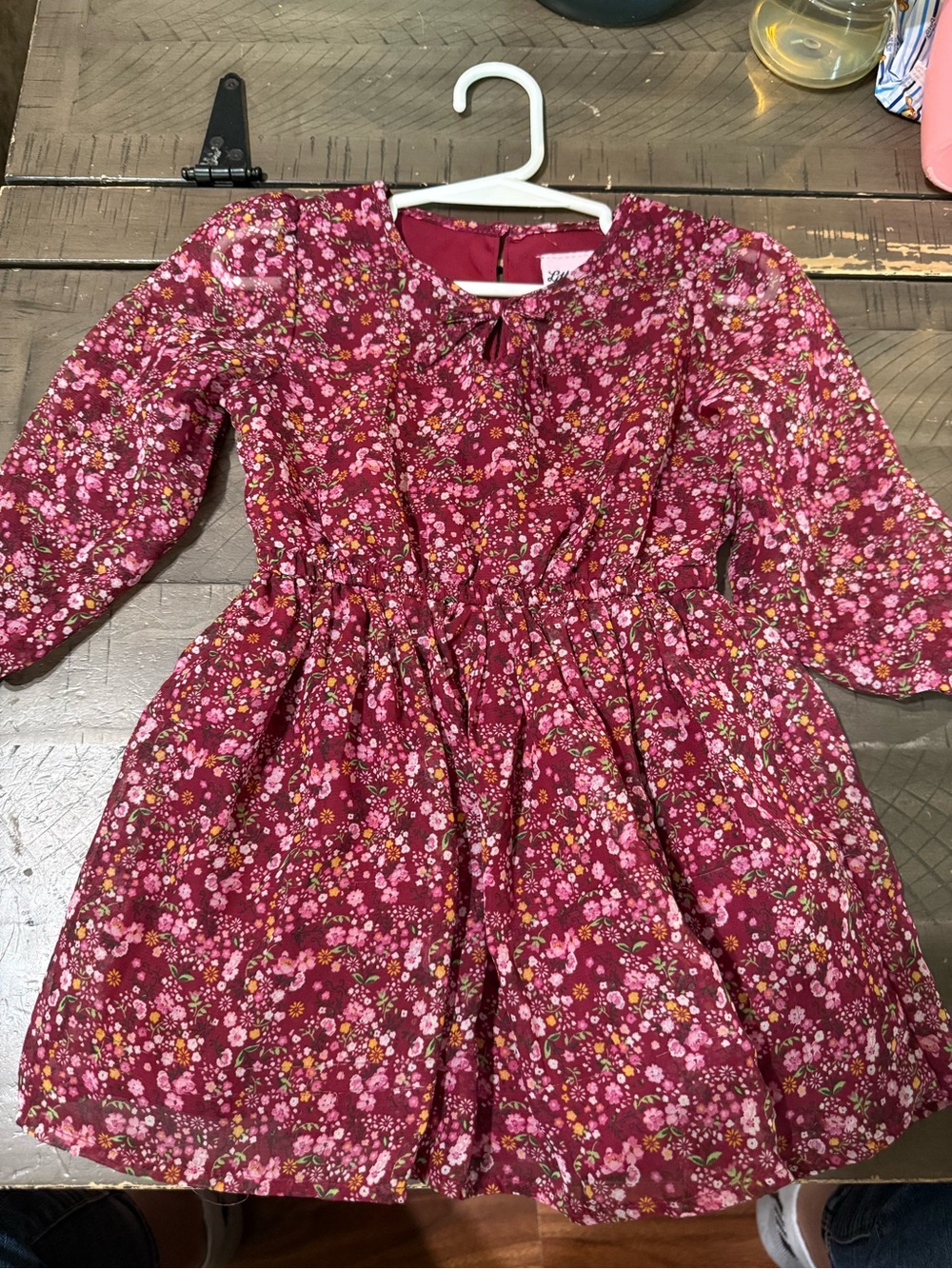 Little Lass Burgundy Floral Long-Sleeve Casual Dress